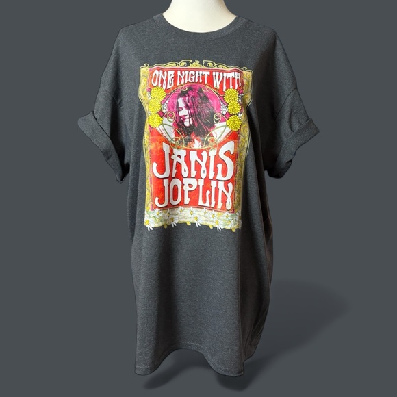 One Night With Janis | Unisex Dark Gray Graphic Heavy Cotton T-Shirt - Picture 1 of 7